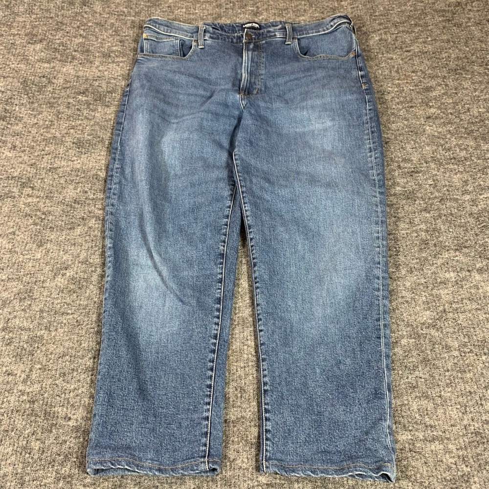 Lands End Jens Mens 44 Fit 42x29 Blue Denim Dark Square Rigger Traditional Fit